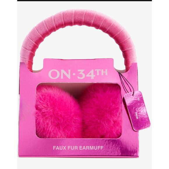 Brand New On 34th Women's One Size Faux Fur Pink Plush Ear Muffs $44 - Picture 1 of 6